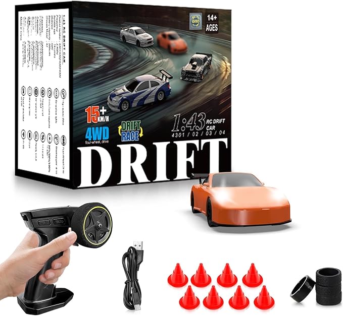 RC Drift car 1/43 Mini Rc Drift car with Gyroscope 2.4GHz Full Proportional Remote control Cars 4WD High Speed Racing with Lights Racing Tires Model Cars Gift for Adults Kids Boys Girls