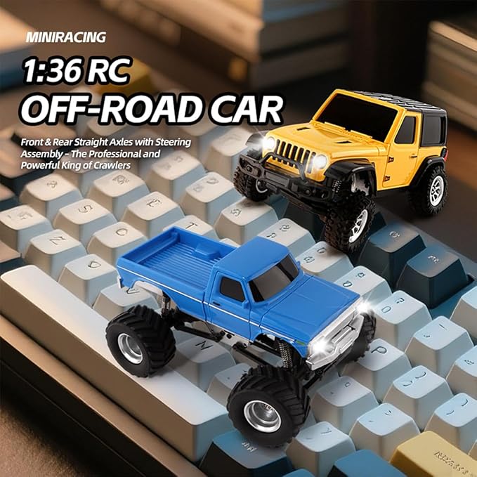 RC Crawler Truck 1/36 Scale 2.4G 4WD Full Proportional RC Off-Road Car Model with Realistic LED Lights Long Battery Life Hobby Car Gift for Adults (RTR Version/Blue)