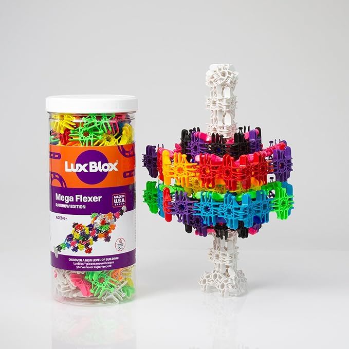 Mega Flexer Rainbow Colors. Building Blocks Kit for Kids Girls and Boys. Learn About Science and Engineering with This STEM STEAM Toy. Gift Option for Children