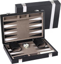GSE Games &amp Sports Expert Premium Leather Backgammon Board Game Set Classic Backgammon Game Set with Leather Case Travel Folding Board Game (Black&ampGrey Small)