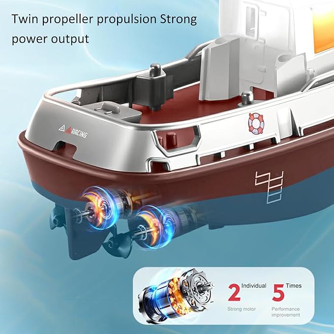 GoolRC RC Boat RC Tugboat Remote Control Boat for Pools and Lakes 2.4GHz Electric Tugboat Model with Lights Rechargeable Battery for Adults