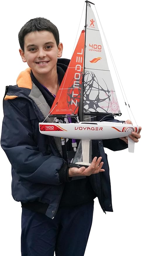 PLAY STEAM Voyager400 2.4GHz RC Motor Powered Sailboat in Red - 26 Tall