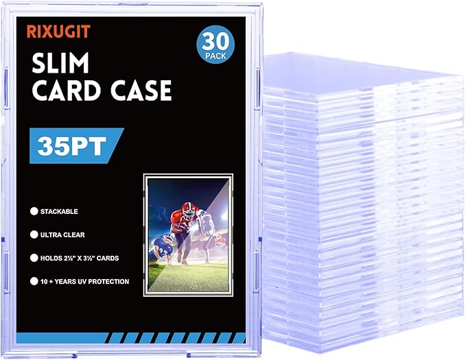 30-Pack Slim Card Holders - UV Protection Hard Plastic Cases for Sports Cards Baseball Cards Collectibles Anti-Scratch Trading Card Sleeves with Secure Closure