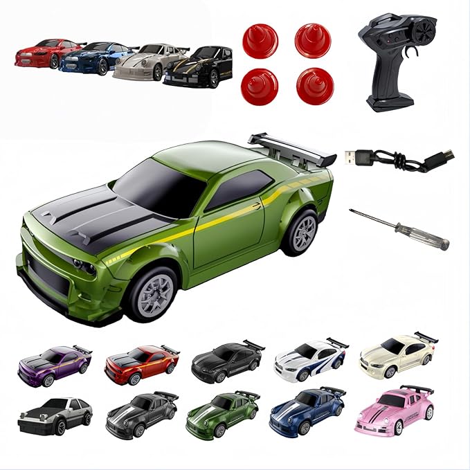 Yxathoyi1:64Mini Remote Drift Car2026New2.4GHz Four Wheel Drive High Speed RC Car with LED LightsFull Scale Desktop Micro Sports Drift RacingSuitable for Adults Adolescents Model Toys (Green)