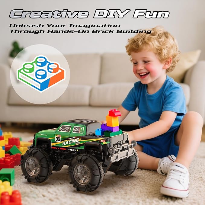 DEERC BG028 Amphibious RC Monster Truck/Boat IPX7 Waterproof Remote Control Car W/Gesture Sensing Control 2.4GHz 4WD RC Car W/ 360°RotationFlowing Light40mins Play RC Truck Toys for Kids Boys