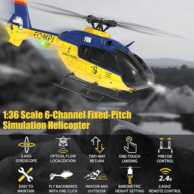 F06 Remote Control Helicopter 6-Axis Gyro RC Helicopter with Brushless Motors Altitude Hold Optical Flow Positioning Function and LED Lights 2.4GHz Mini Aircraft Toy for Teens Adults