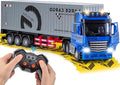 9 Channel RC Semi Truck with Trailer Metal Cab 2.4Ghz Remote Control Container Truck with Lights and Sounds Birthday Gift for Kids Boys 18.5