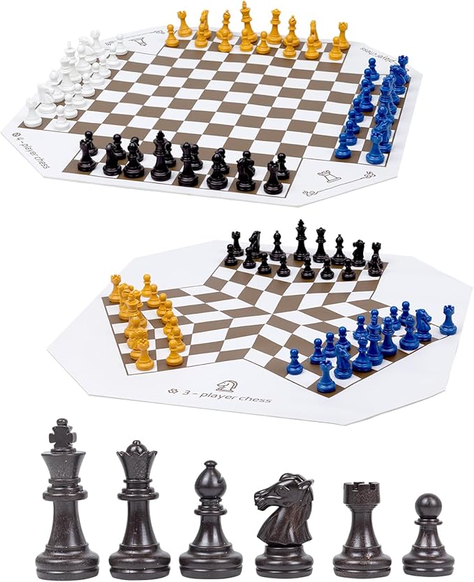 3 or 4 Player Chess Board Game Set64 Pieces Colorful ChessChess Game for Team with a Leather Game Mat