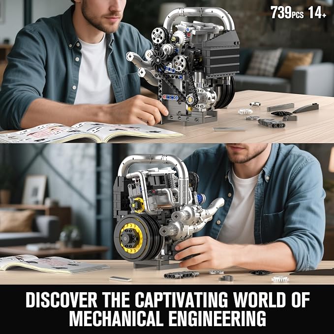 Mould King 10215 Engine Building Kit for Adults MOC Ideas Mini Transmission Engine Model Toy for Display STEM Building Project for Teens 14+(739 PCS)