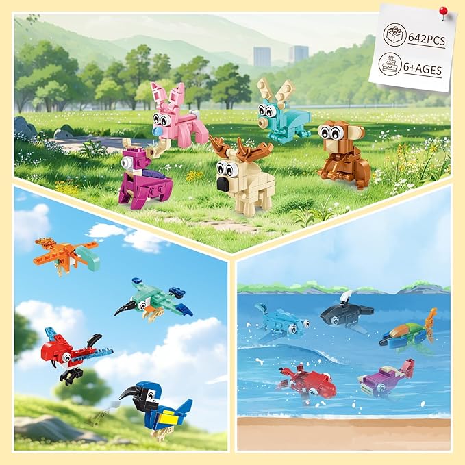 24 Pack Mini Animals Easter Building Block Toy Stocking Stuffers Classroom Prizes Goodie Bags Fillers Building Set Birthday Gifts Party Favors for Boys Girls Ages 6 8 10 12