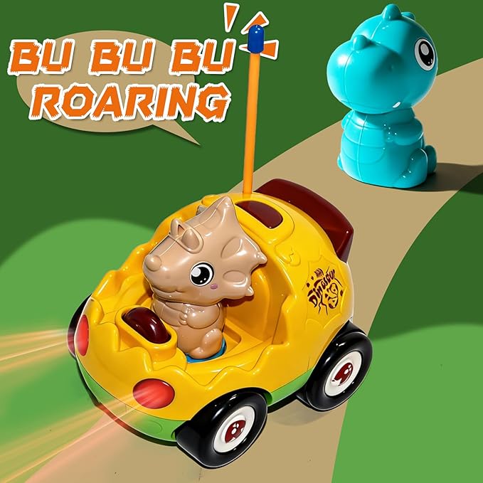 TOPLIVING 2-Pack Remote Control Dinosaur Car Toys for Toddler Ages 18+ Months 2 3 4 5 Year Old Dino RC Vehicle with LED Lights Music Christmas Birthday Gift for Boys &amp Girls