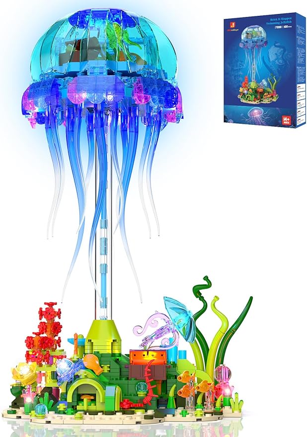 JMBricklayer Jellyfish Building Set with LED Lights Ocean Animal Collection Toy Floating Jellyfish Lamp Sea Creature Display for Adults Home &amp Office Decor Creative Gifts for Boys Girls 14+