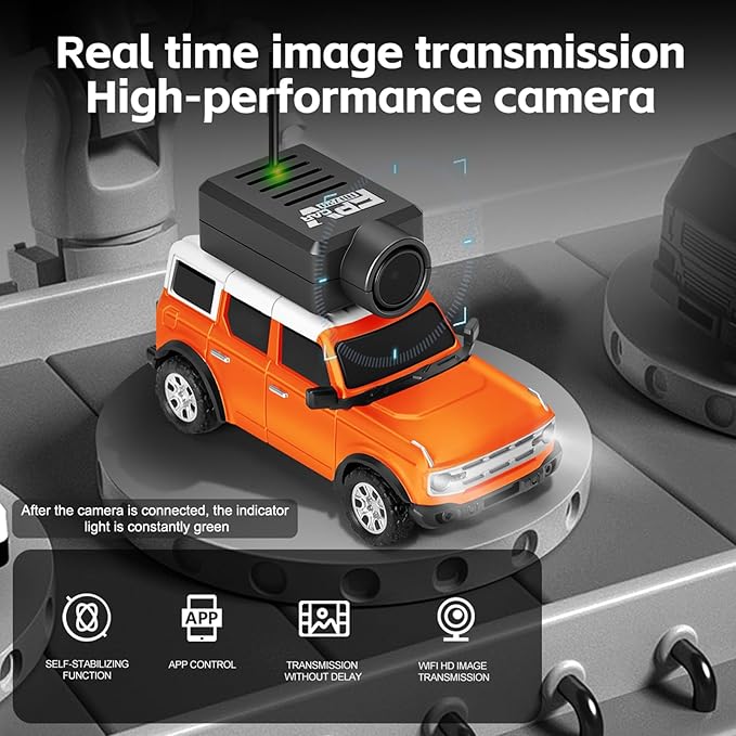 GoolRC WLtoys 6405 Mini RC Car 2.4GHz 1:64 Scale FPV Remote Control Car with Camera 720P and Gyro APP Control Vehicle with LED Lights for Adults Without Remote Controller (Orange)