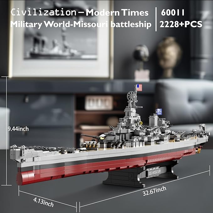 JMBricklayer Toy Battleship Building Set 60011 Classic Creative Military Missouri Battleship Model Collectible Display Warship Toys for Adults Christmas Birthday Gifts for 14+BoysTeens (2228 Pcs)