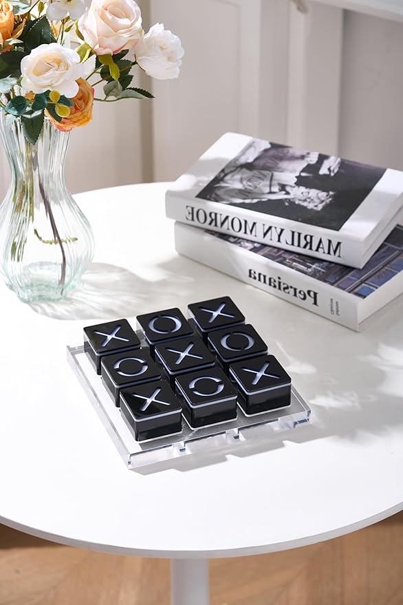 Modern Tic Tac Toe for Home Decoration Black Acrylic XO with Clear Base Decorative Tic Tac Toe Table Top Decoration Coffee Table Decor X/O Board