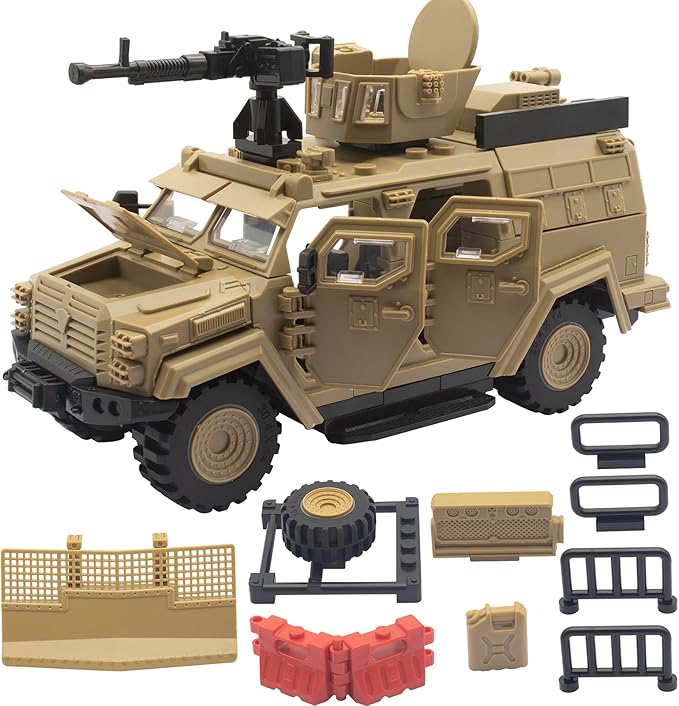 Military Vehicle Building Toy Armored Vehicle Building Block Toy Army Battle Brick Military Car Model Toys for Age 6 7 8 9 10 11 12+ Accessories Compatible with Major Mini Figure (Desert Color)