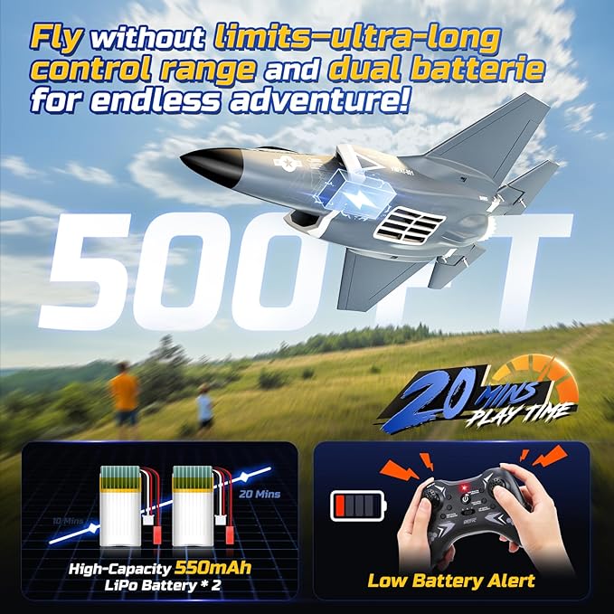 DEERC F35 4 Channel Brushless RC Plane for Adults Remote Control Airplane EDF Fighter Jet2.4GHz 6-axis Gyro Stabilizer EPP RTF Hobby Glider Aircraft Plane Easy to Fly for Advance Player