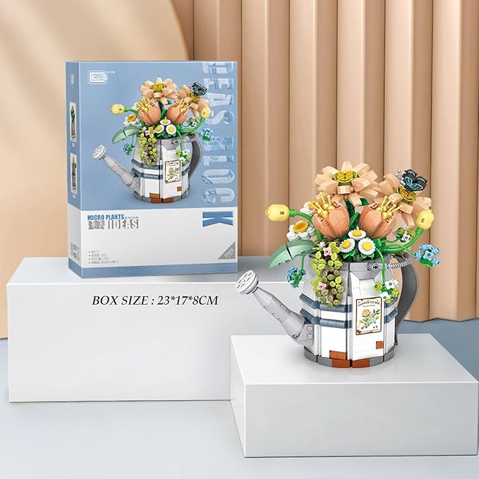 Mini Building Blocks Watering Pot Bonsai Plant Model SetCreative DIY Simulation Particle Flower Succulent Botanical Collection Construction Building Bricks ToyHome Decor