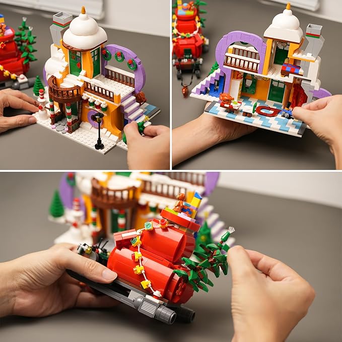 Christmas Holiday Snow House Building Toy Set with LightsCompatible with Lego Chritmas VillageXmas Gifts for Boys and GirlsFamily 1224 pcs