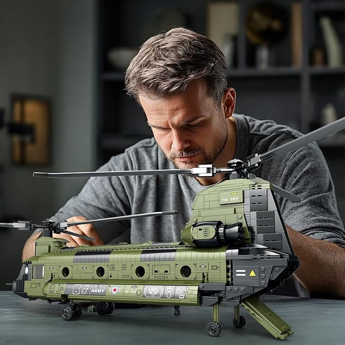 Reobrix CH-47 Helicopter Building Set Military Helicopter Toy Aircraft Model Kit Home Office Display or Collectible Ideal Airplane Toy Gifts for Adults Boys Kids 33031