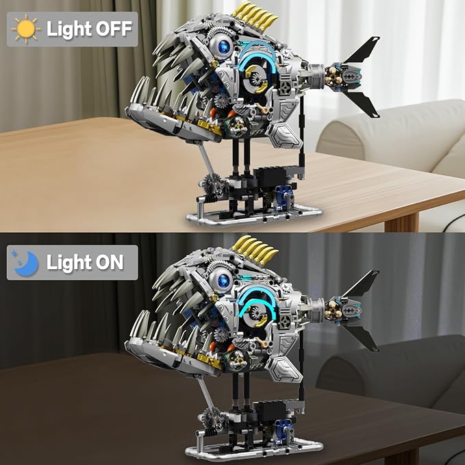 Mechanical Lantern Fish Building Set Sea Animal Model Kit with Lights Ideas Ocean Building Set for Home Office Decor Ideas Toy Gift for Teens Adults 14+ (1085PCS)