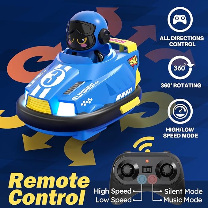 2 Pack Cute Cartoon Remote Control Bumper Car for Toddlers-Mini RC Cars with Light &amp Sound &amp 360°Rotating-Race car Toys for 3 4 5 6Year Old Boys Girls Kids-Christmas Birthday Gifts