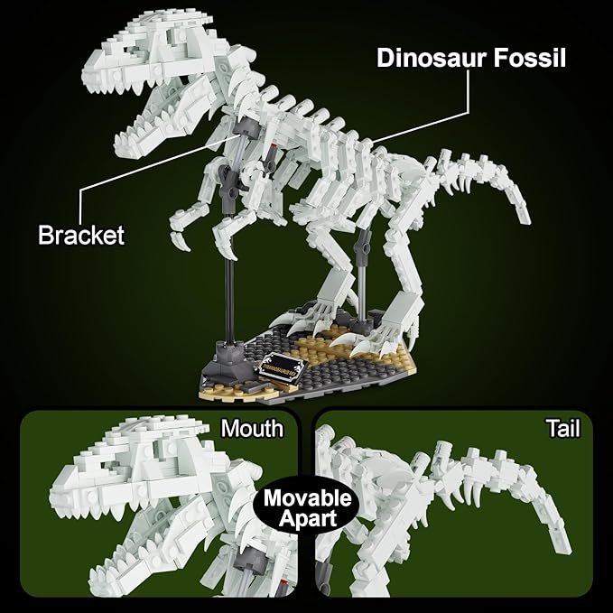 FERURE Dinosaur Fossils Building Set Creative Tyrannosaurus Skeleton Building Toys with Bracket for Boys &amp Girls 14+ Dino Toys Glow in The Dark Office/Home Decoration (435 Pieces)