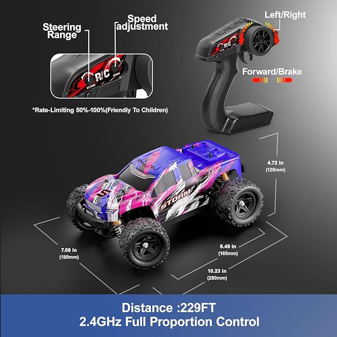 Pink Remote Control Car for Girls Fast rc Cars for Girls 1:18 Scale Monster Truck with 40+ KM/H Speed 4WD Off-Road RC Truck Dual Rechargeable Batteries toys for 8 9 10 11 12 year old girl gifts