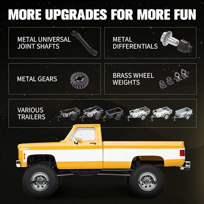 FCX18 FMS 1/18 Chevrolet K10 RC Truck Officially Licensed 4WD RC Crawler 2 Speeds Switch with LED Lights Off-Road RC Model for Adults (Yellow)