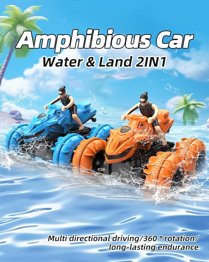 LM15-D Amphibious Remote Control Car 2.4 GHz Waterproof RC Car All Terrain Off Road Car Toys(Orange)