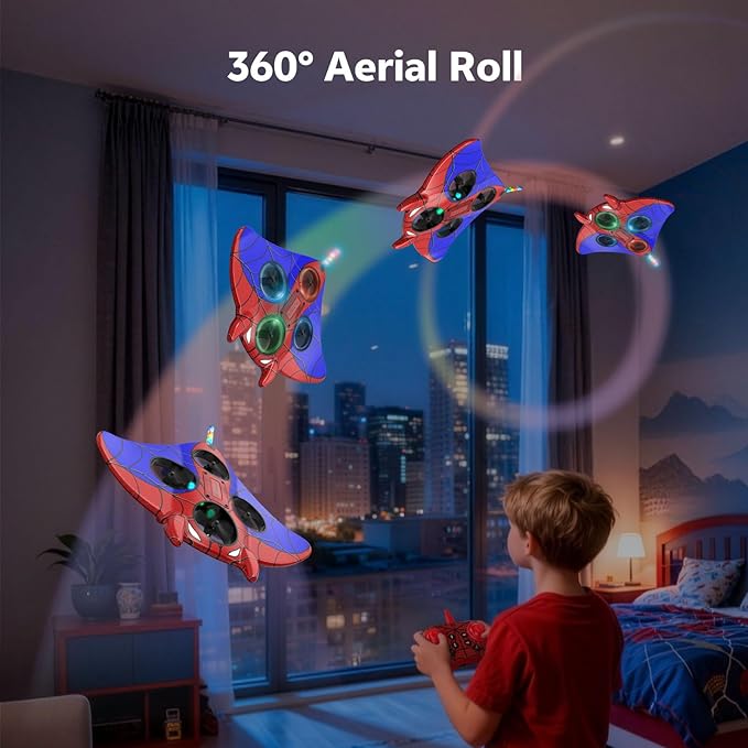 RC Plane Spider Toys for Kids 2.4Hz 3.5CH Foam Remote Control Airplane with Altitude Hold One Button Takeoff/Landing 360° Stunt Flips LED Lights Ideal Gift for Kids Boys &amp Girls Beginners
