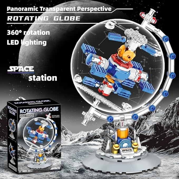 Space Station Constellation Globe Building Set with Light Build and Display Model for AdultsHome and Office DecorAviation Enthusiasts Gifts
