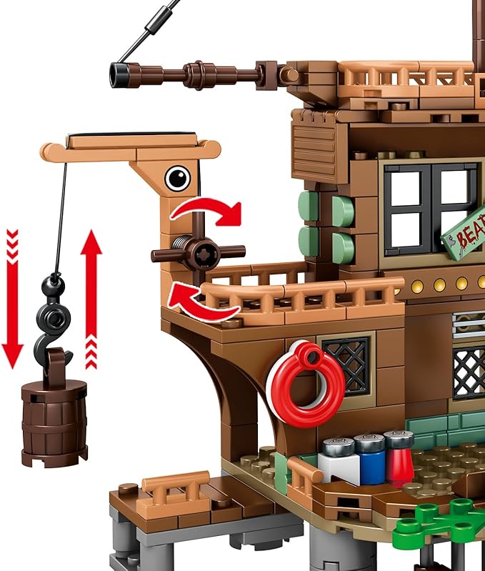 RiceBlock Pirate Ship Building Toys Pirate Wharf Themed City Store Building Bricks Sets for Boys Age 8-12 573 Pieces