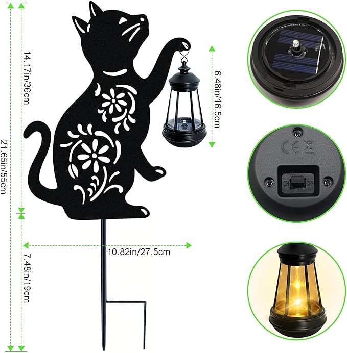 Solar Cat Hanging Lantern Outdoor 2 Pack Black Cat Solar Lights Cat Lover Gifts for Women Mom Grandma BirthdayMother's DayWaterproof Garden Ornaments Decor Outside BackyardPatioPathway