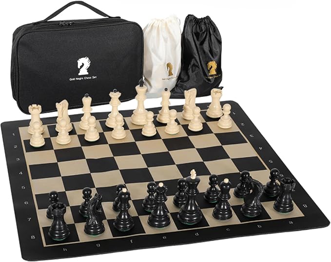 20-Inch Portable Folding Chess Set with Weighted Plastic Pieces Double Queens &amp Carrying Bag – Ideal for Adults Beginners Camping and Game Nights