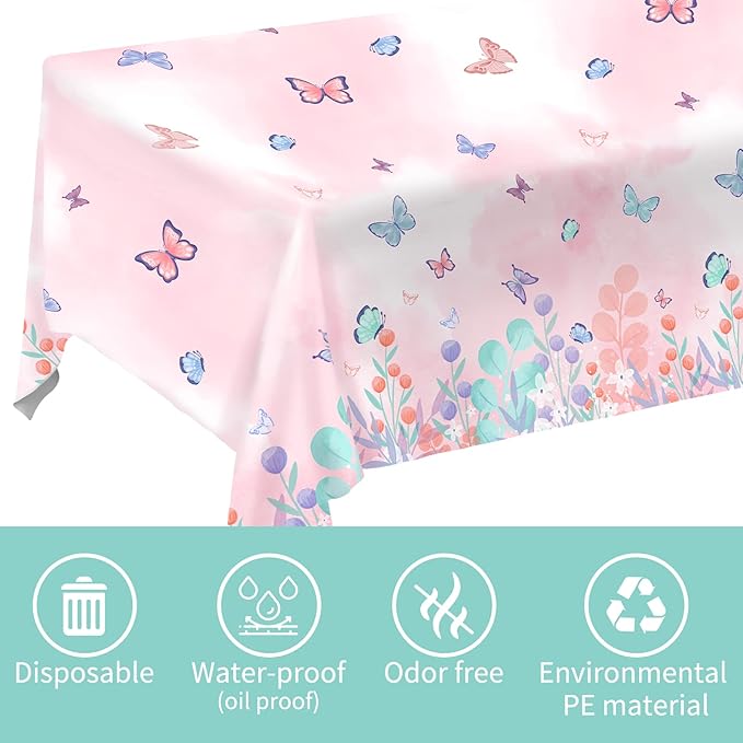 Butterfly Birthday Party Supplies Disposable Paper Plates Napkins Cups Tablecloth and Banner for Butterfly Girl Party Birthday Decorations Serve 25
