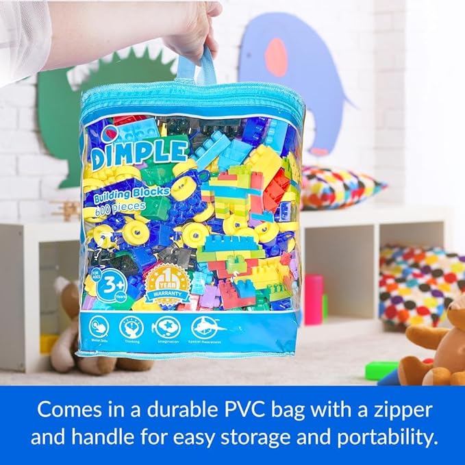 Dimple Large Building Blocks for Toddlers/Kids (600 Piece) Stackable Multi-Colored Interlocking Toys Safe Non-Toxic Plastic Bright Colors Waterproof Boys Girls Age 3 for Kids
