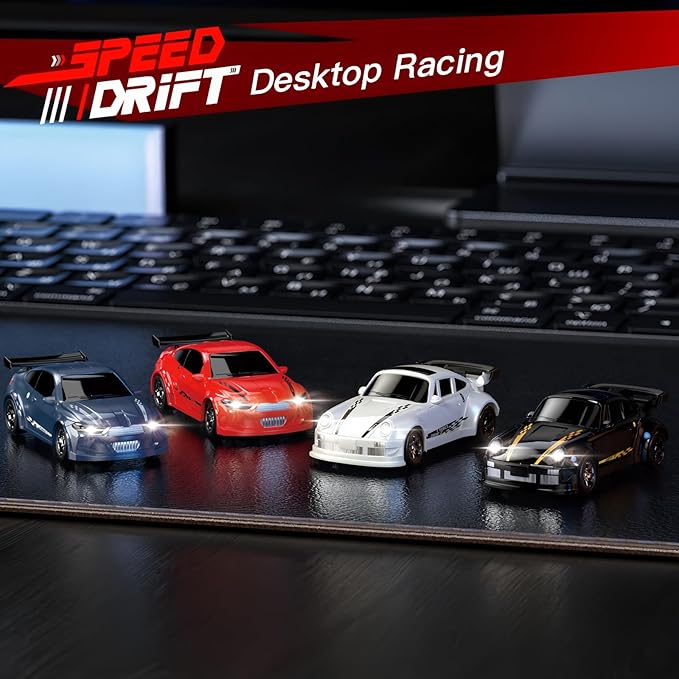 Desktop Mini Size 1:64 Scale 4WD RC Drift Car with Skill-Building Drift Control &amp LED Lights – Learn Drift Techniques Fast Charge Adjustable Throttle 2.4GHz Remote – Red