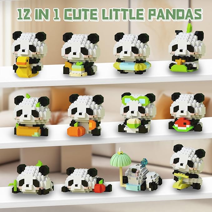 HIGH GODO 12Pack Pandas Party Favors Building Set 1977PCS Cute Animals Set for Goodie Bag Stuffers Classroom Prizes Party Favors Birthday Easter Gifts for Teens 14+ (Not Compatible with Major Brand)