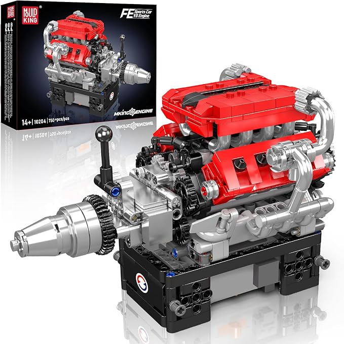 Mould King 10204 V8 Engine Model That Works - Build Your Own V8 Engine Toy 8-Cylinder Petrol Car Engine Replica Model Building Kit for Adult (750 PCS)