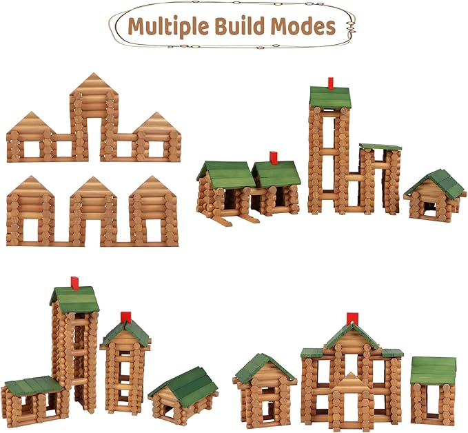 Wondertoys 530 Pcs Wooden Logs Set Ages 3+ Classic Building Log Toys for Kids Creative Construction Engineering Educational Gifts