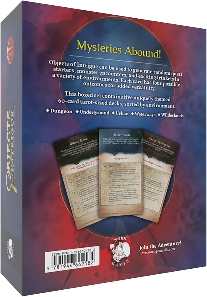 Nord Games: Objects of Intrigue: Boxed Set - 5e RPG Storytelling Cards 300 Tarot Sized Cards for Different Environments Roleplaying Game 5e D&ampD