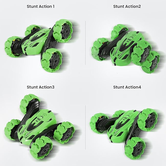 RC Stunt Car 360° Flips &amp Double-Sided Remote Control Truck with LED Lights 2.4GHz High Speed All Terrain Off-Road Toy Car Gift for Boys Girls Kids Ages 6-12 (Green)