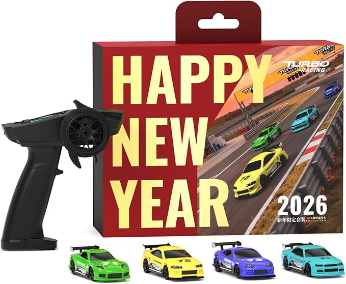 TurboRC New Year 4-Piece Set 1:76 Mini Sports Car 4CH 2.4GHZ Remote Control Full Proportional RTR Kit with P32-S 4CH LCD Controller and RX41 Receiver(C71、C72、C73、C74)