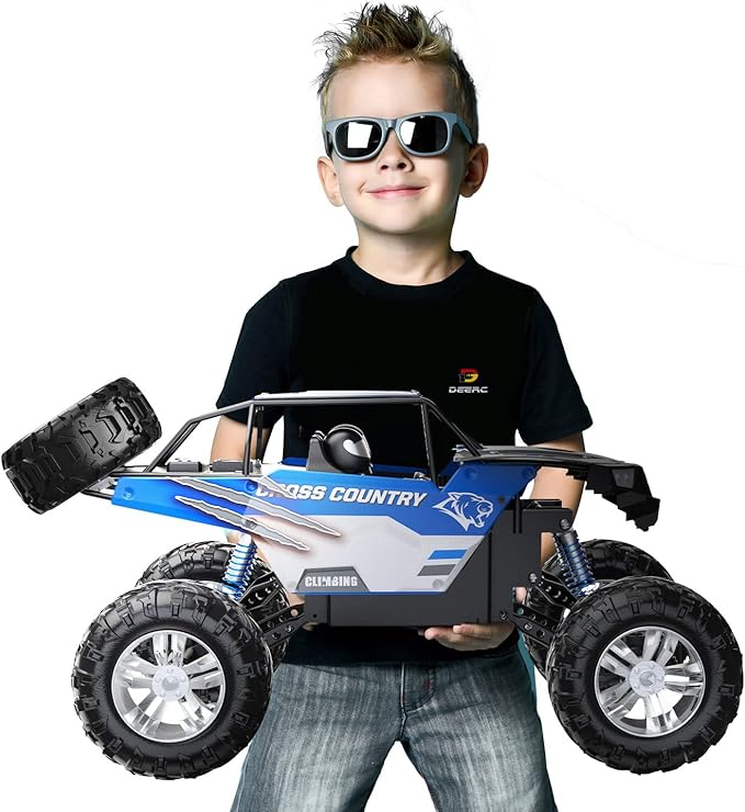 DEERC Large 1:8 Scale Monster Truck for Adults and Boys Upgraded Remote Control Car with Realistic Sound 4WD All Terrain RC Toy with 2 Batteries for 80 Minutes Play