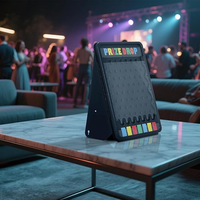 iElyiEsy 31x21 Prize Drop Plinko Board Game Outdoor with Foldable Stand and 10 Customizable Playing Pucks 7 grids- Perfect for Carnival Tradeshow &amp Party Fun &amp Exciting (Prize Drop)