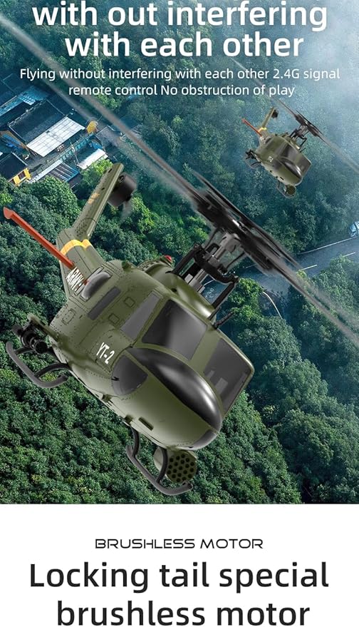 YU Xiang F07 Bell UH-1 Huey RC Helicopter for Adults 1/34 2.4G 6CH Brushless Direct-Drive 3D/6G Flybarless Advanced RTF RC Helicopter with Optical Flow Positioning - 3PCS Battery