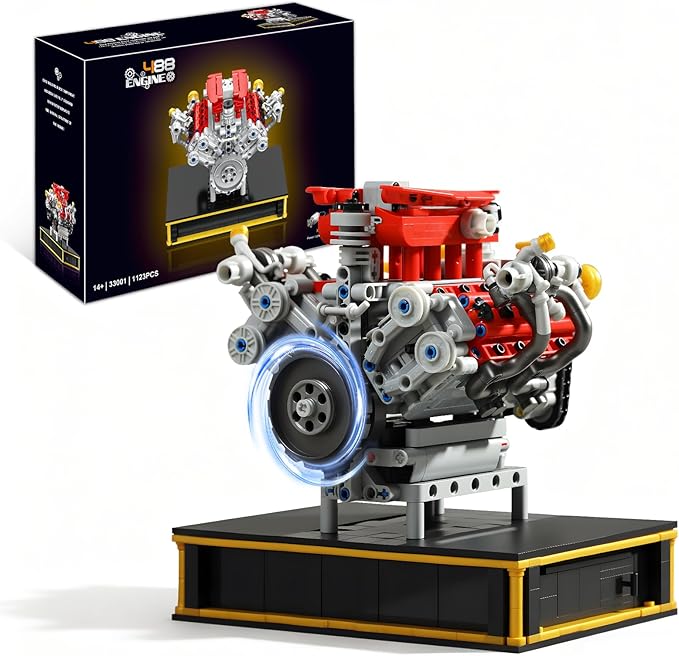 Mini V8 Engine Kits That Runs Build Your Own V8 Engine Building Set with Motor and Battery STEM Physical Science Educational Toy for Adults Kids Age 14+ (1123PCS)