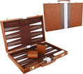 Backgammon Set - Classic Board Game with Premium Leather Case - Portable Travel Strategy Backgammon Game Set for Adults Kids (18inch Brown)