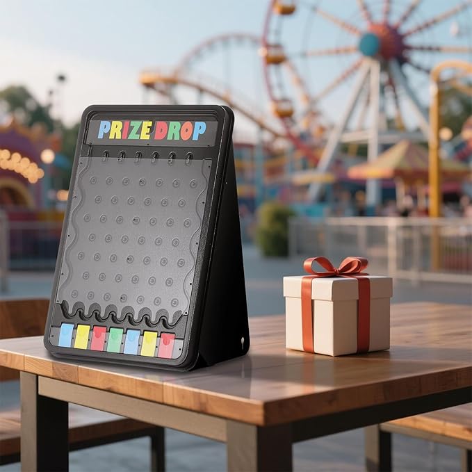 iElyiEsy 31x21 Prize Drop Plinko Board Game Outdoor with Foldable Stand and 10 Customizable Playing Pucks 7 grids- Perfect for Carnival Tradeshow &amp Party Fun &amp Exciting (Prize Drop)